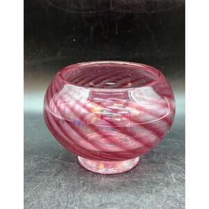Vintage Hand Blown Art Glass Red Optic Swirl Candy Bonbon Dish Bowl 4.5"